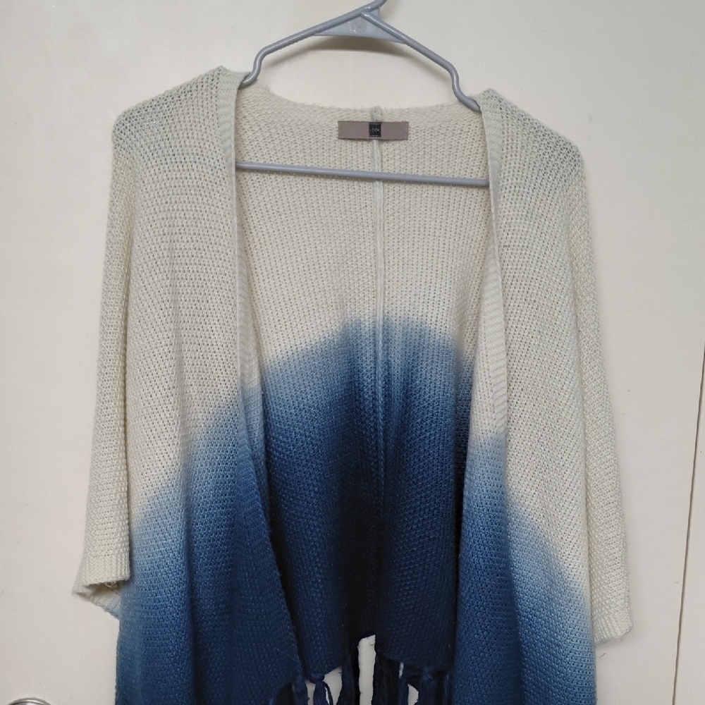 Blue and Cream Women's Poncho Style Wrap